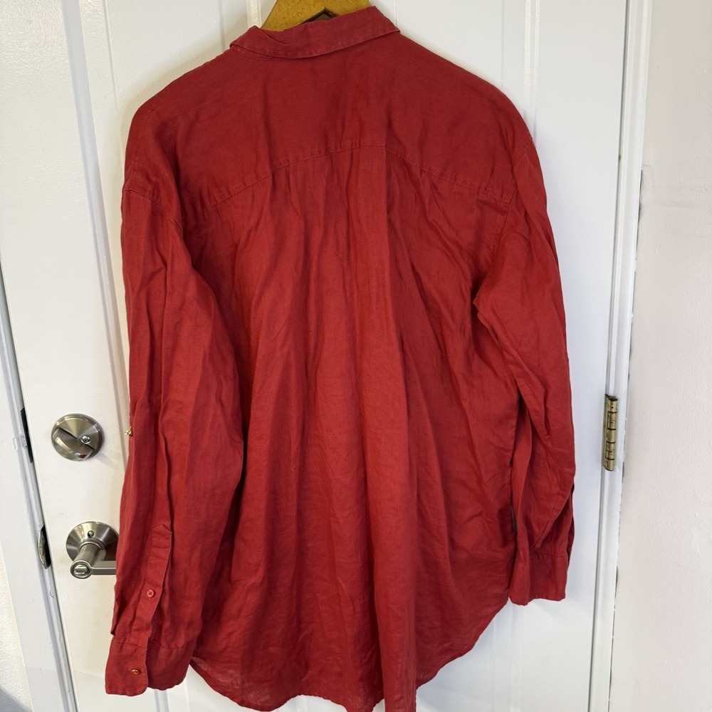 Lauren Ralph Lauren 100% Linen Red Button Down Shirt Women's Long Sleeve Size XL - Picture 2 of 8